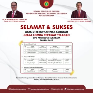 SELAMAT & SUKSES ATAS DITETAPKAN SEBAGAI JUARA LOMBA PERAWAT TELADAN DPD PPNI KOTA SURABAYA TAHUN 2025
